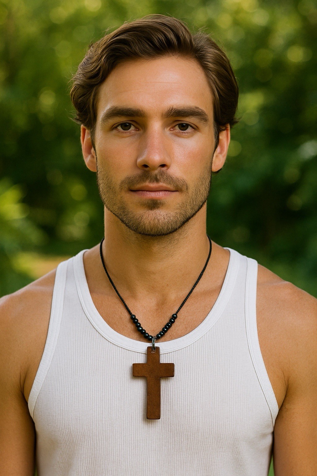 Wooden Cross Necklace 3in Brown Pendant Adjustable 16‑30in Sliding Knots Unisex