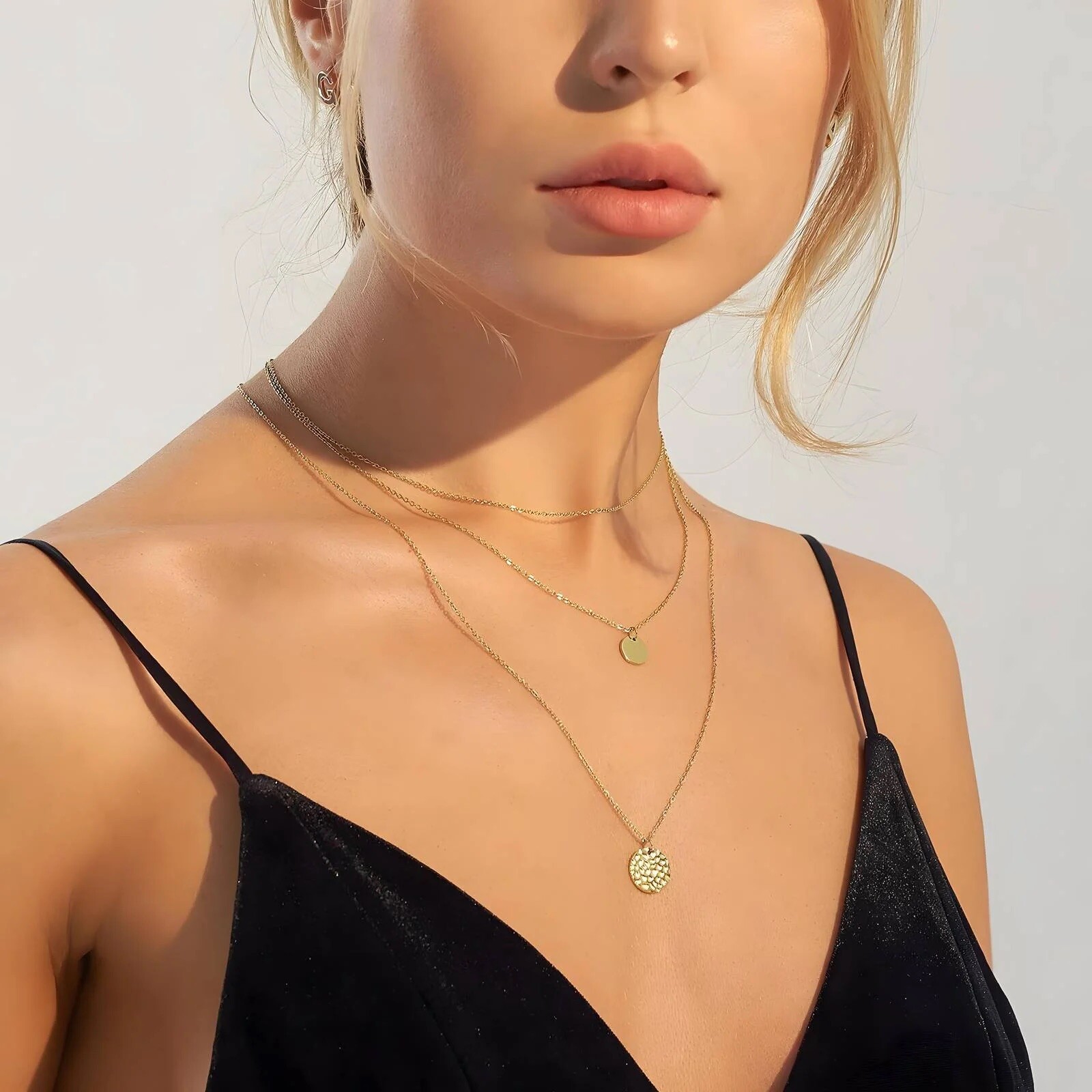 / of 2 18K Gold Plated Waterproof None Tarnish 3 Layer Necklace Trendy