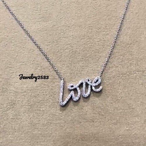 Certified Natural Diamonds LOVE Pendant with 18″ Box Chain 925 Sterling Silver