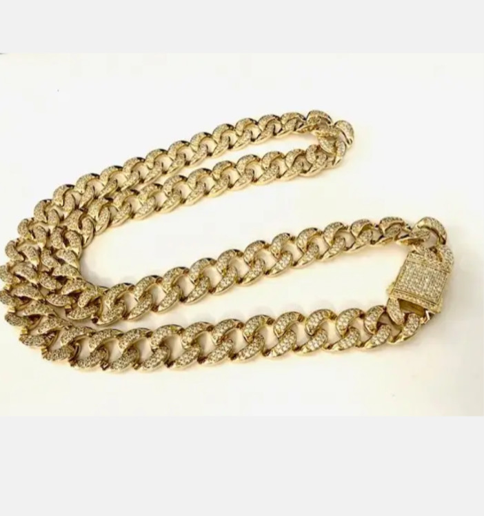 Necklace 14k Gold and Rhodium with Zirconia, 12mm, 24inches, 125g
