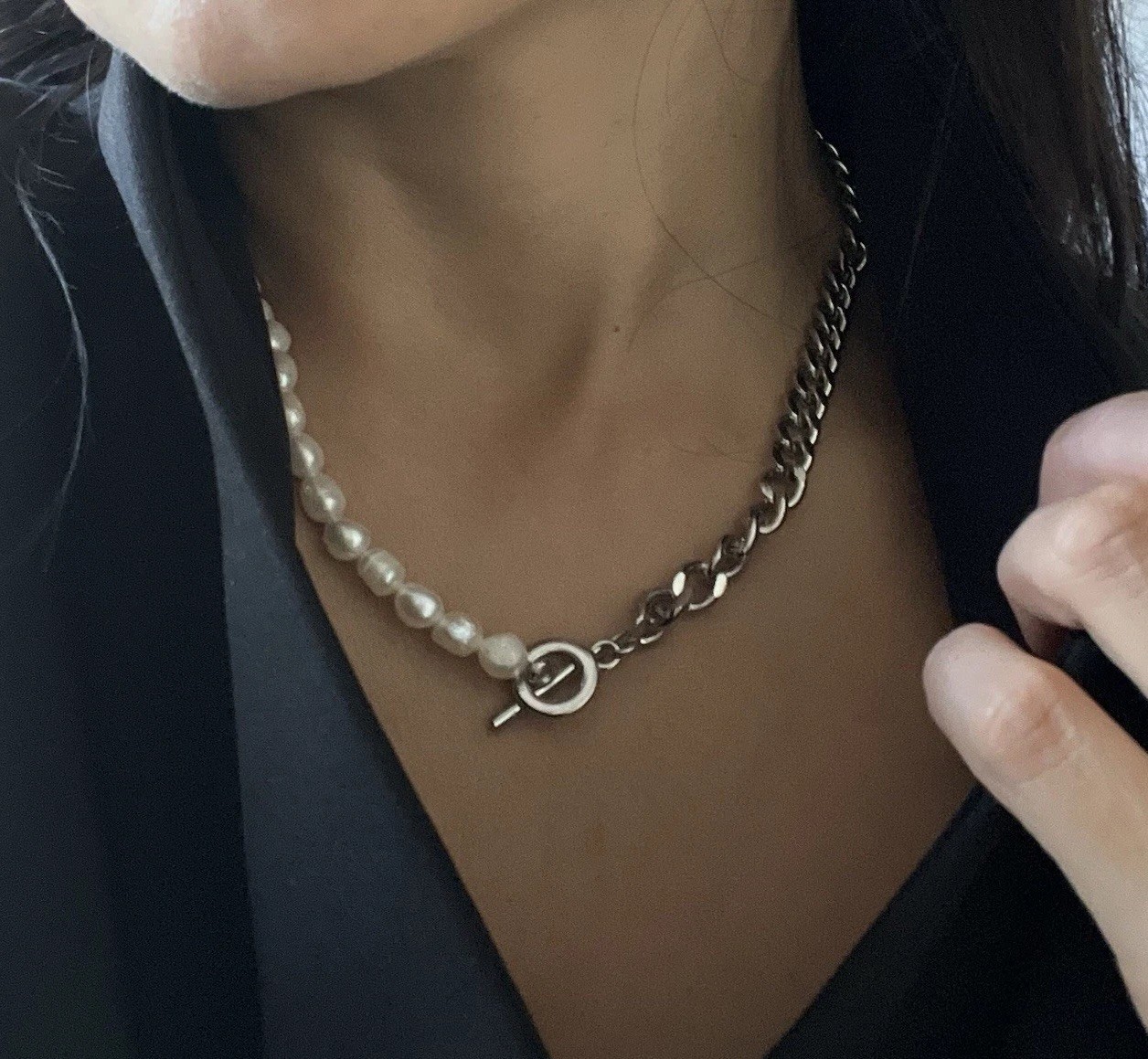 Freshwater Pearl Silver Chain Necklace Modern Statement Jewelry Gift
