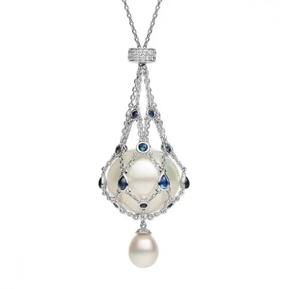 Stainless Steel Necklace Crystal Holder Cage Pendant 70cm Chain Jewelry