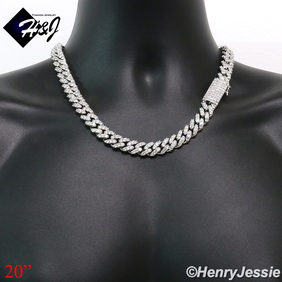 18-24″MEN 14K WHITE GOLD PLATED ICY BLING CZ 12MM MIAMI CUBAN CURB NECKLACE*BN5