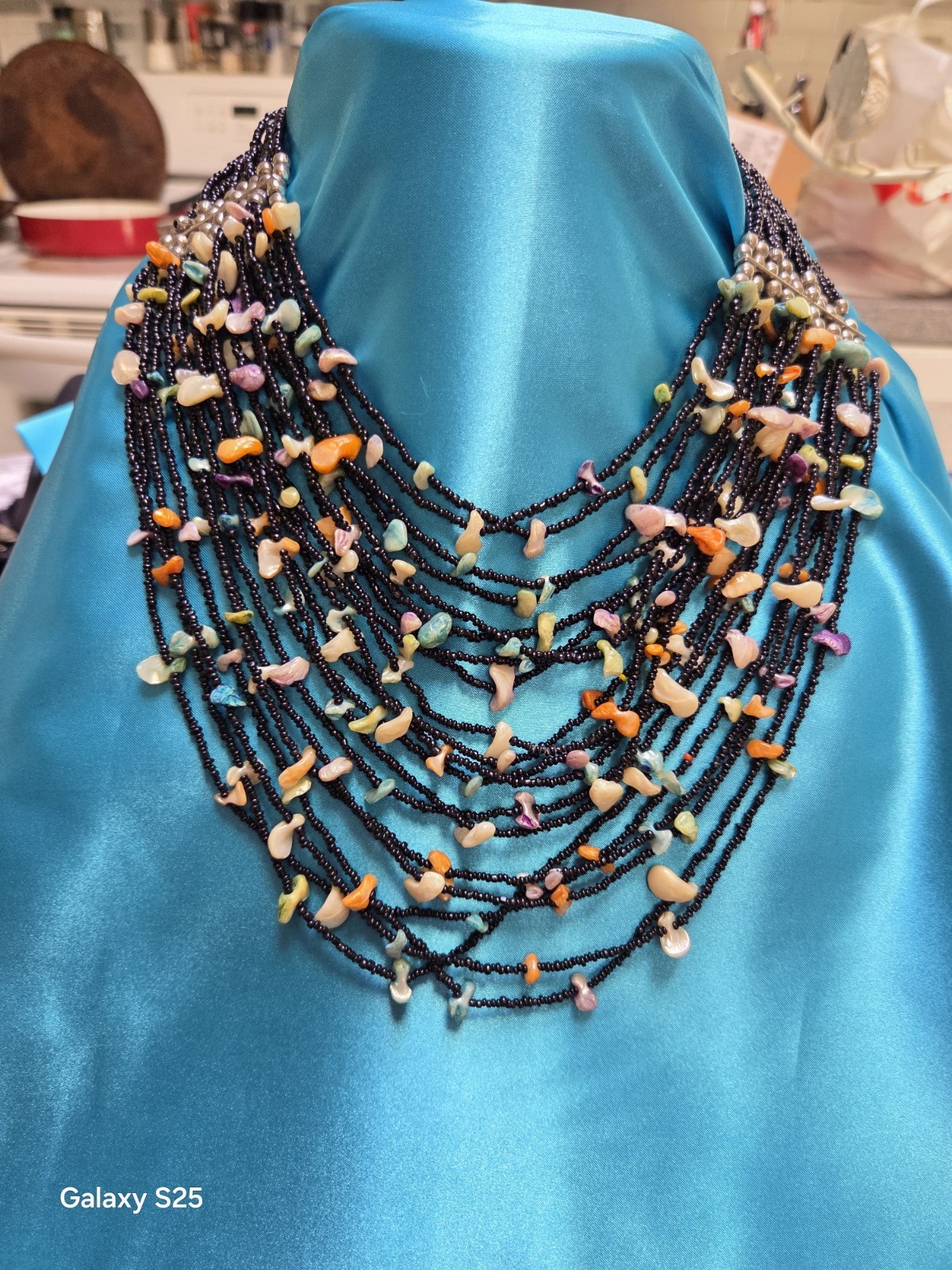 🔥 Boho Tribal Bib Multi-Strand Black Seed/Stone Bead Statement Necklace👁️
