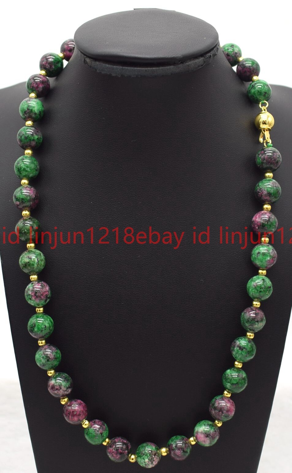 New Natural 8/10/12mm Red Green Zoisite Round Gemstone Beaded Necklace 16-28in