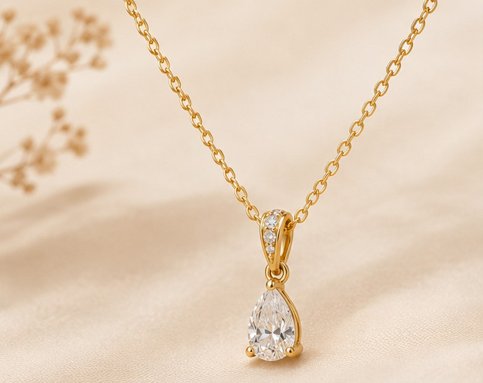 1Ct Pear Cut Simulated Diamond Solitaire Pendant Necklace 14K Yellow Gold Plated