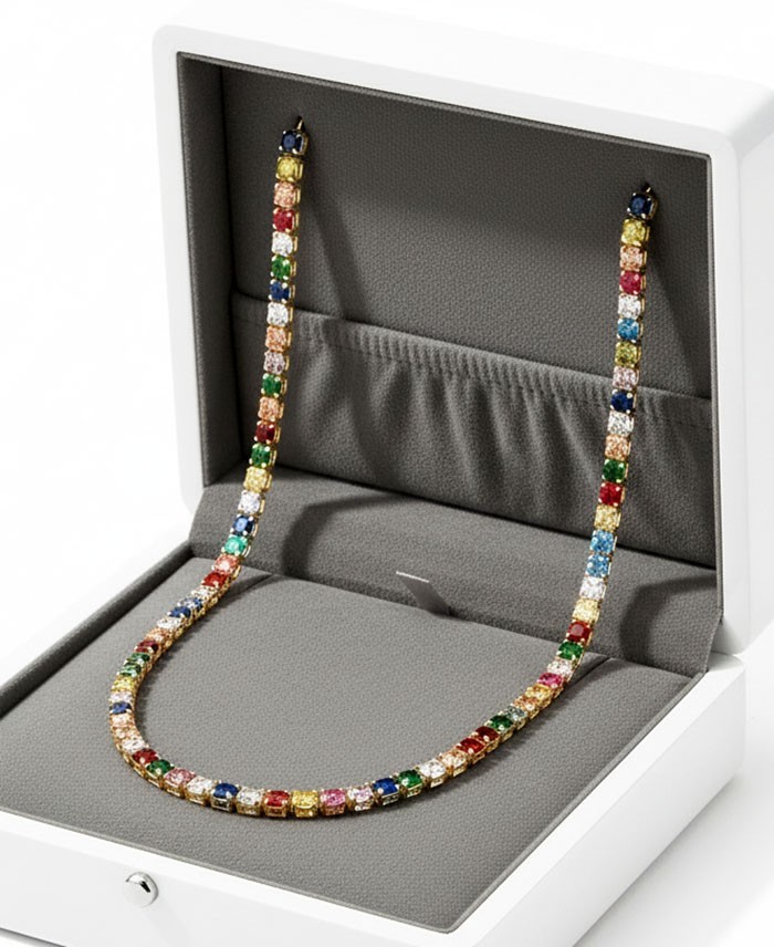 LAB CREATED MULTISTONES NECKLACE 14K YELLOW GOLD PLATED – New With Tag