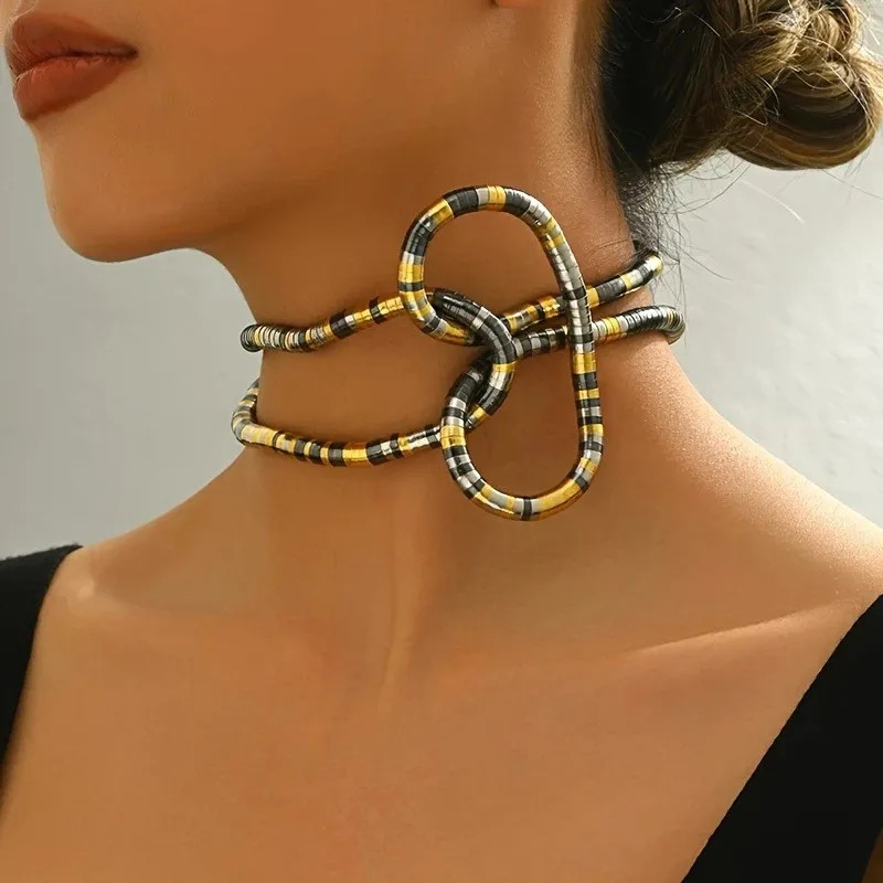 Geometric Long Chain Necklace Multilayer Bendable Link 70cm Women Jewelry