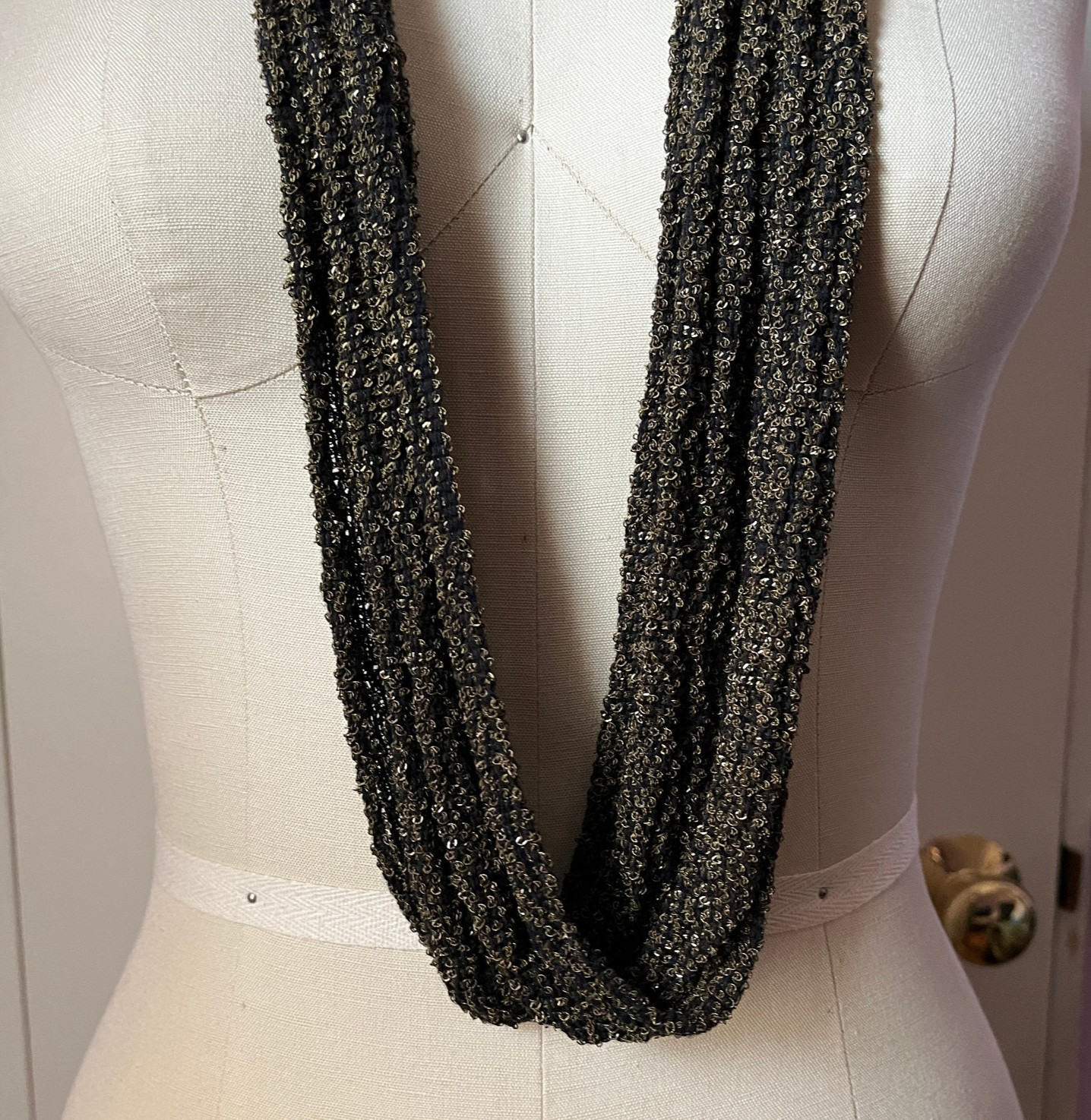 Rhiannon Griego Statement Woven Necklace Textile Art Navy Blue with Brass