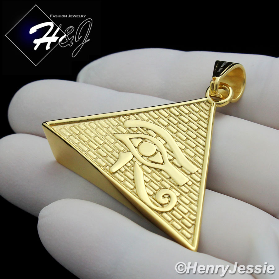 MEN’s Stainless Steel Gold Plated 3D Egyptian Pyramid Charm Pendant*GP89