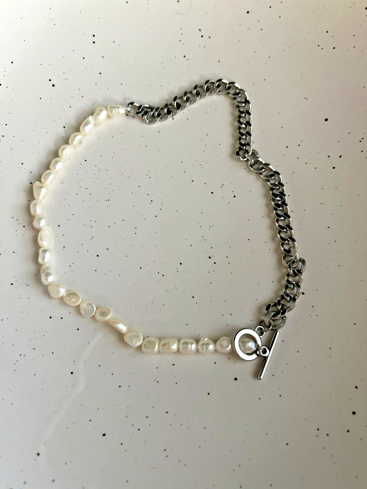 Freshwater Pearl Silver Chain Necklace Modern Statement Jewelry Gift