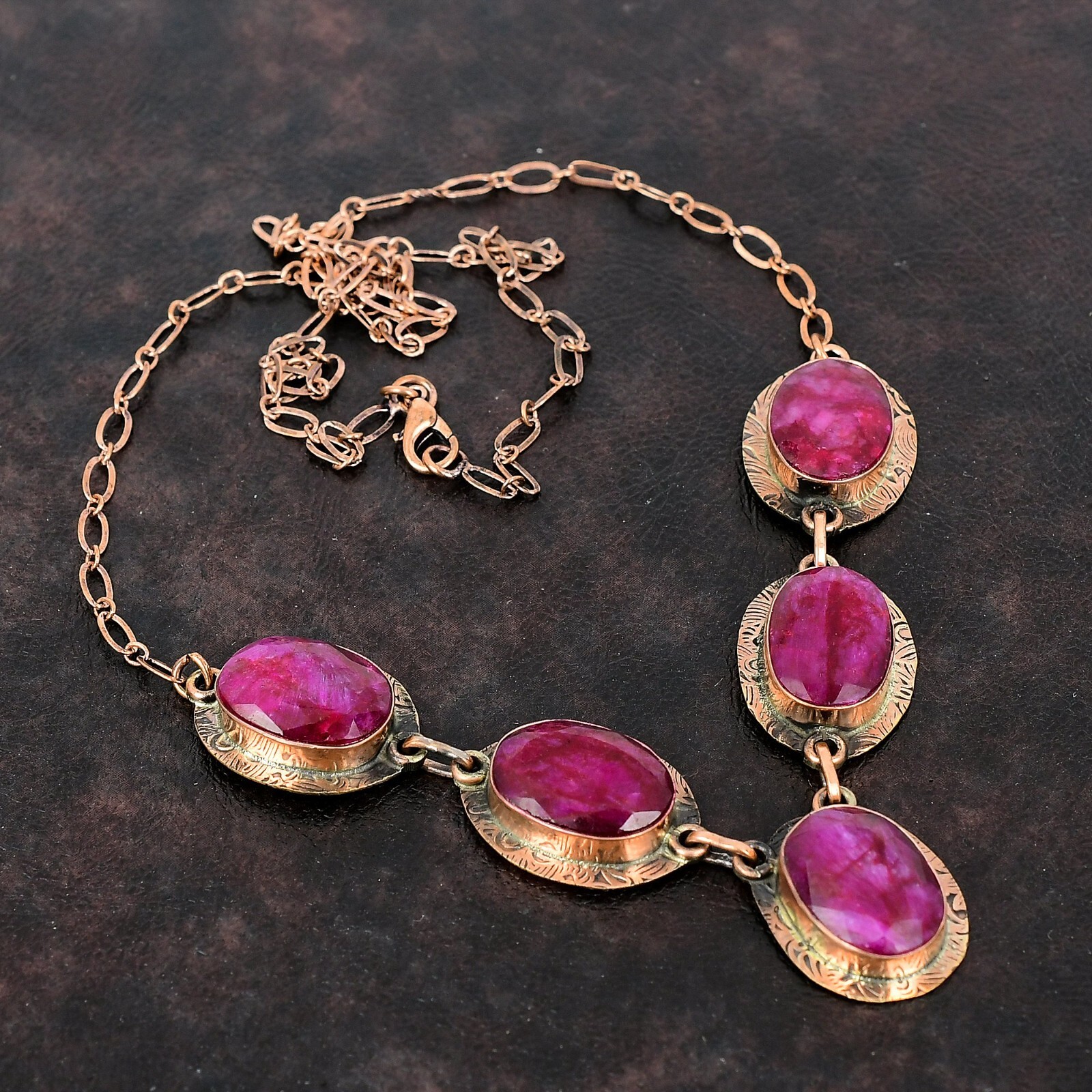 Kashmir Rubi Jewelry Gemstone Copper Gift For Mother Adjustable Necklace 18.0″