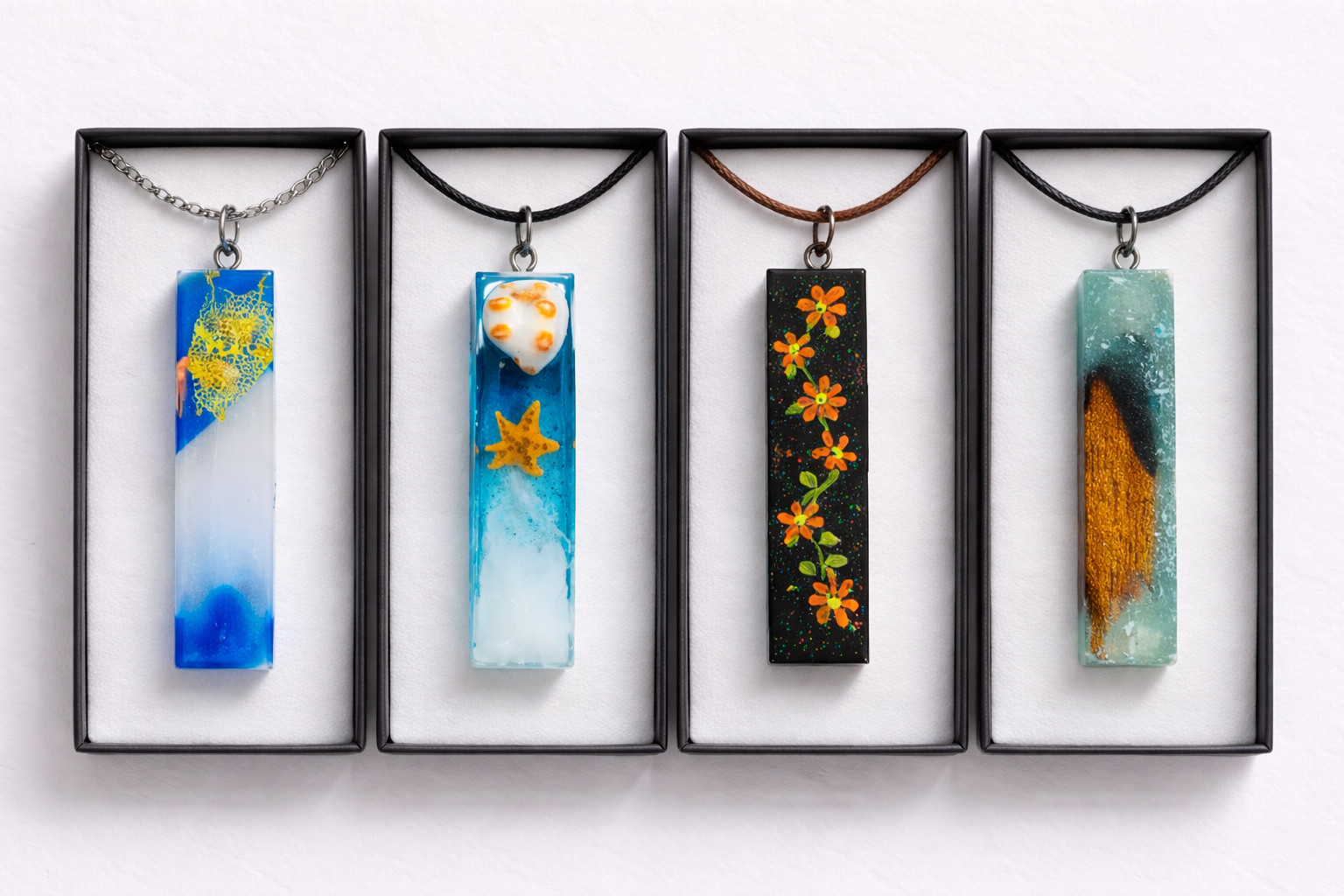 Handmade Epoxy Resin Necklace Unisex Jewelry, Unique Statement Gift Sea