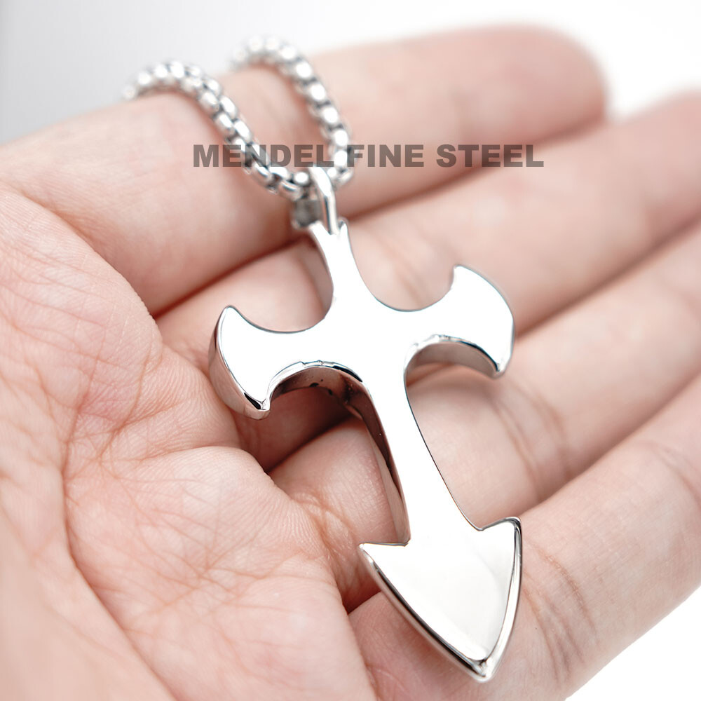 MENDEL Mens Big Large Stainless Steel Gothic Cross Pendant Necklace For Men Boys