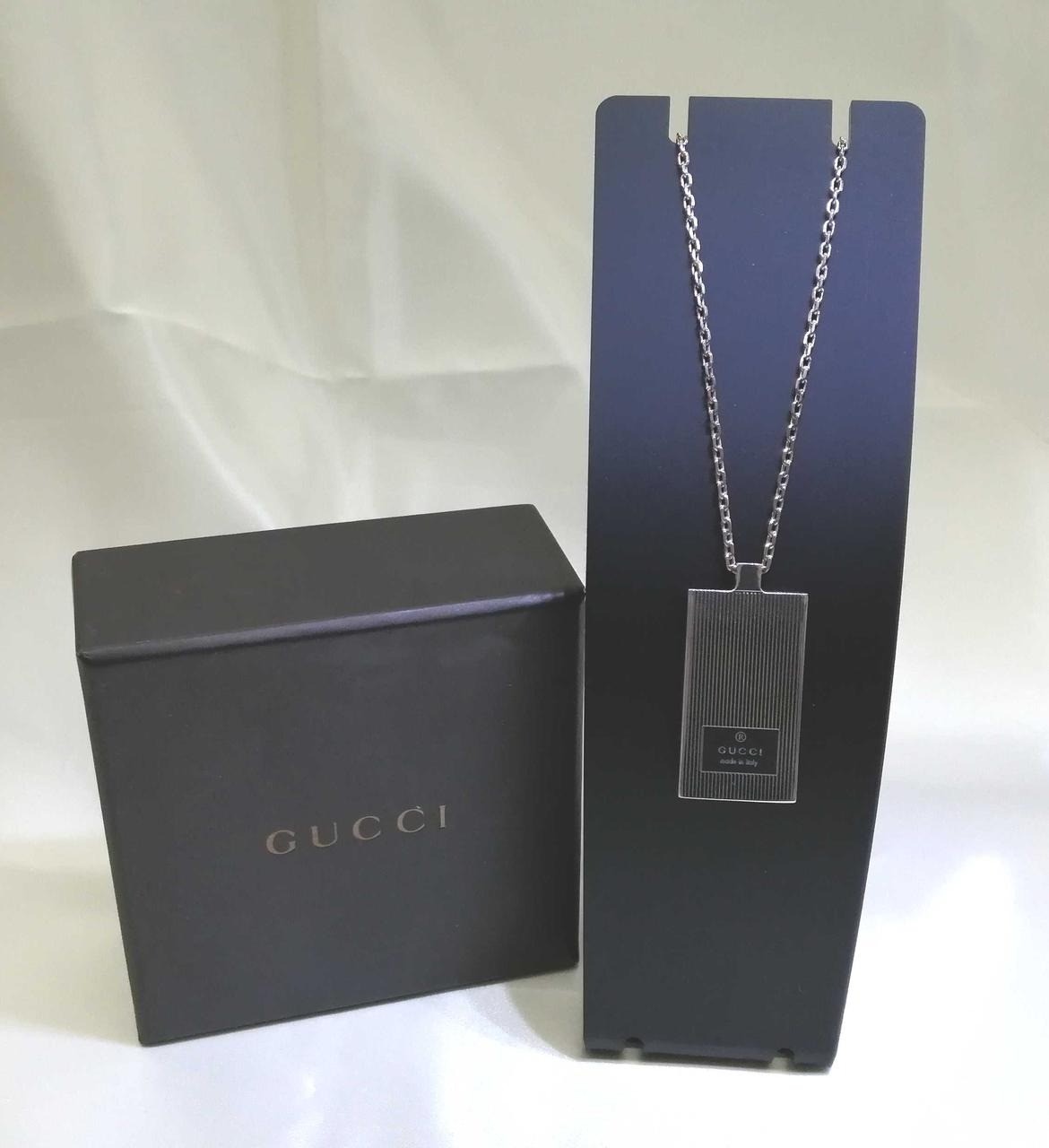 Gucci Rectangular Plate Pendant Necklace Silver Made in Italy 48cm