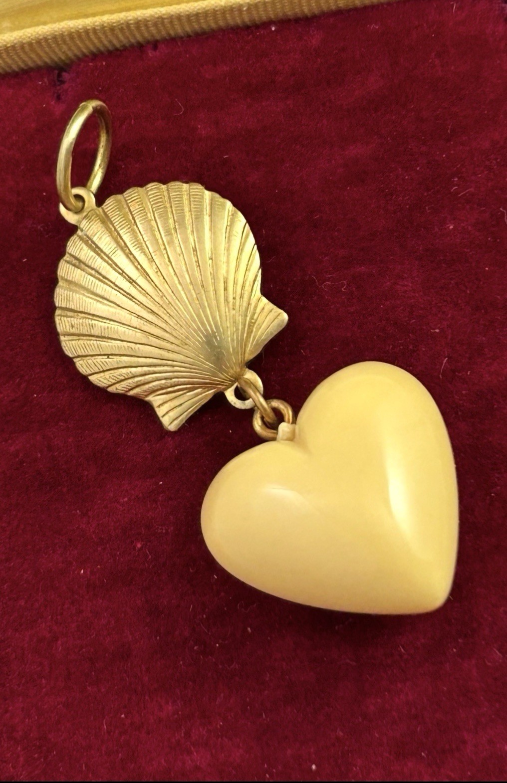 Seashell Charm Pendant Scallop Shell Brass Metal Vintage Heart Charm Beach Love