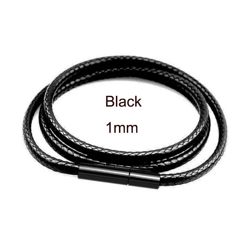 Black Waxed Leather Cord Necklace Braided Choker Chain with Stainless Steel Clas