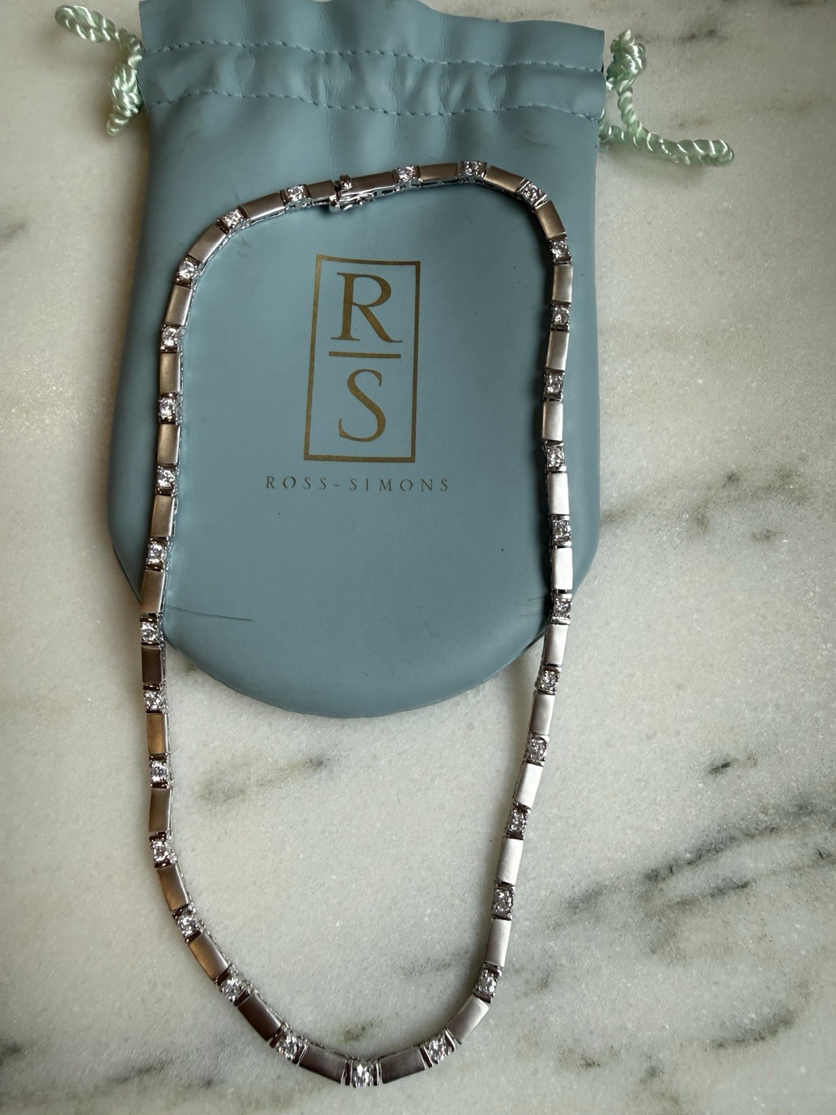 Ross-Simons Sterling Silver Bar Link Tennis Necklace w/ CZ Box Clasp