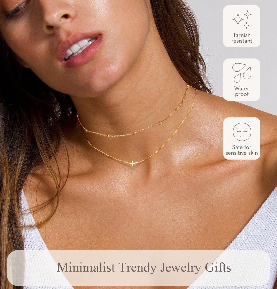 14K Gold Layered Cross Necklaces for Women,Tiny Small Sideways Cross Necklace Mi
