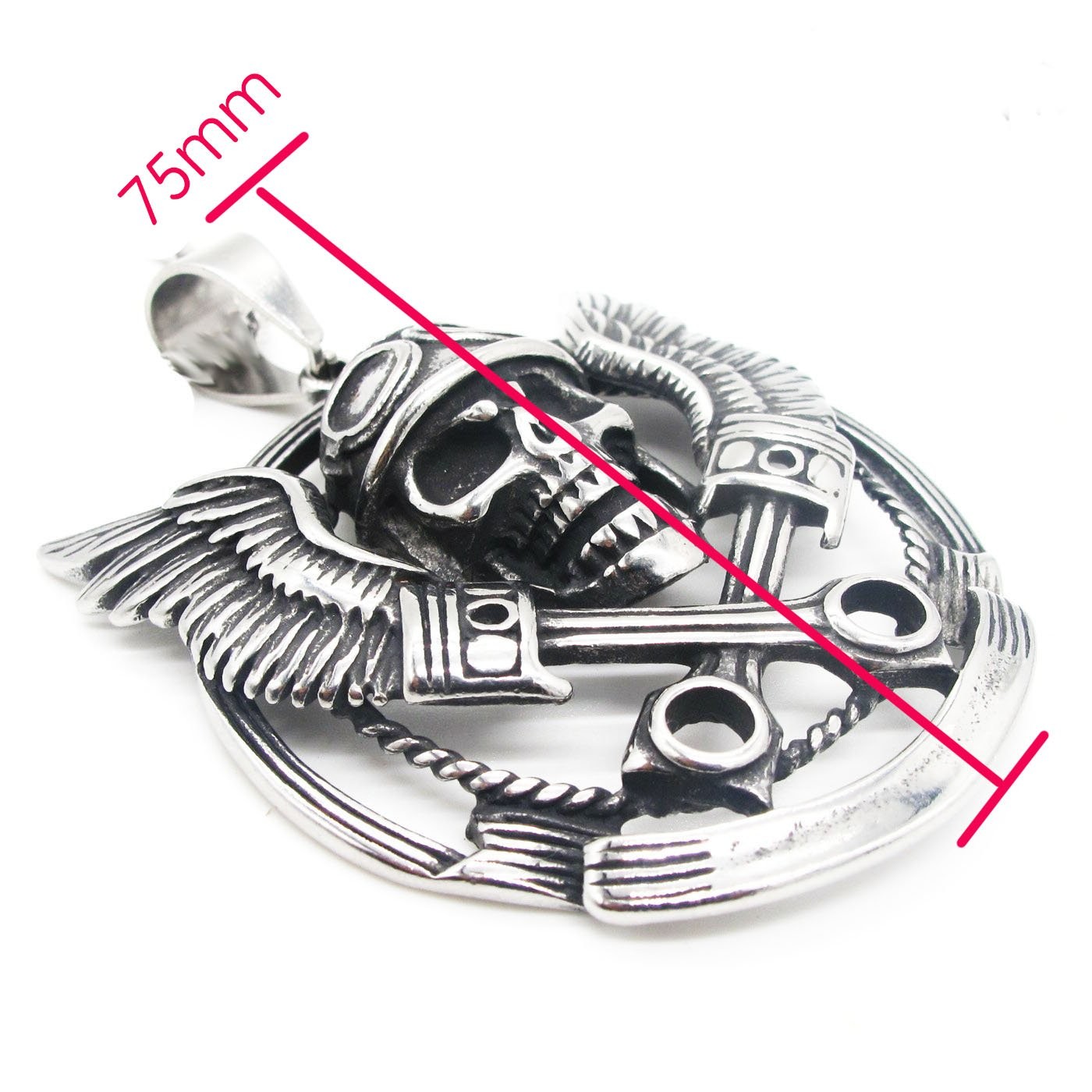 MENDEL Mens 30 Inch Motorcycle Club Biker Skull Pendant Necklace Stainless Steel