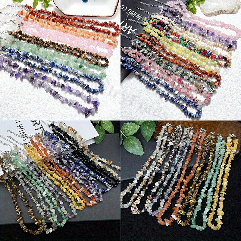 12Pcs Natural Stone Crystal Quartz Chips Gemstone Beaded Strand Necklace Women