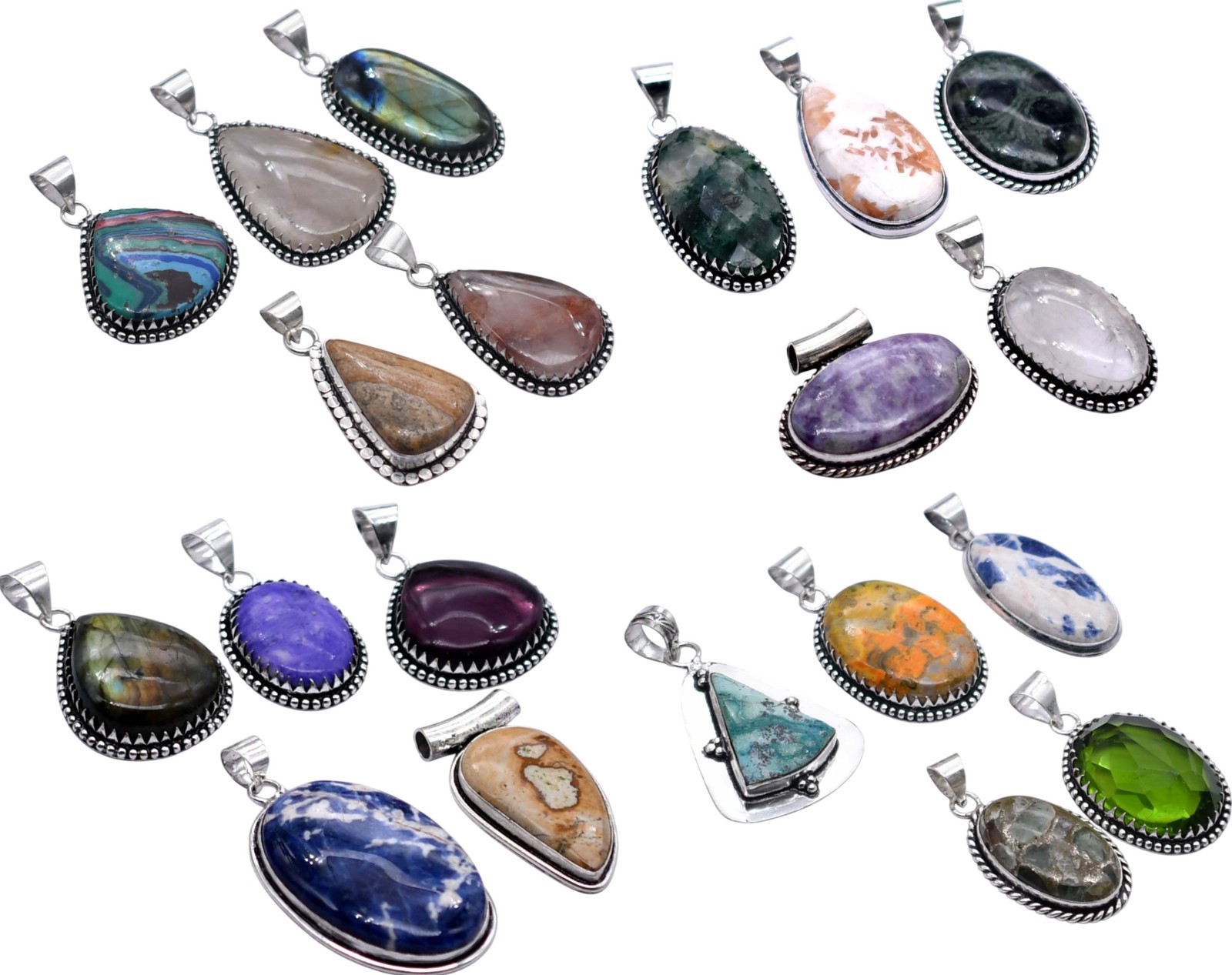 Any 100 PCS Mix Gemstones Handmade Pendant Silver Plated Mix Lot P 9159