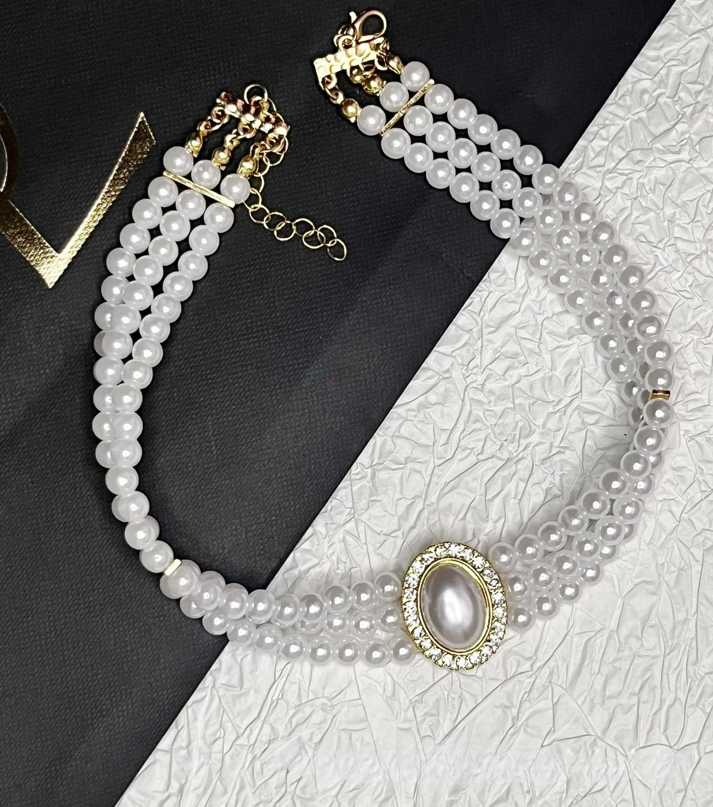 Luxury Vintage Three-layer Imitation Pearl Collar Choker Trendy Fashion Women
