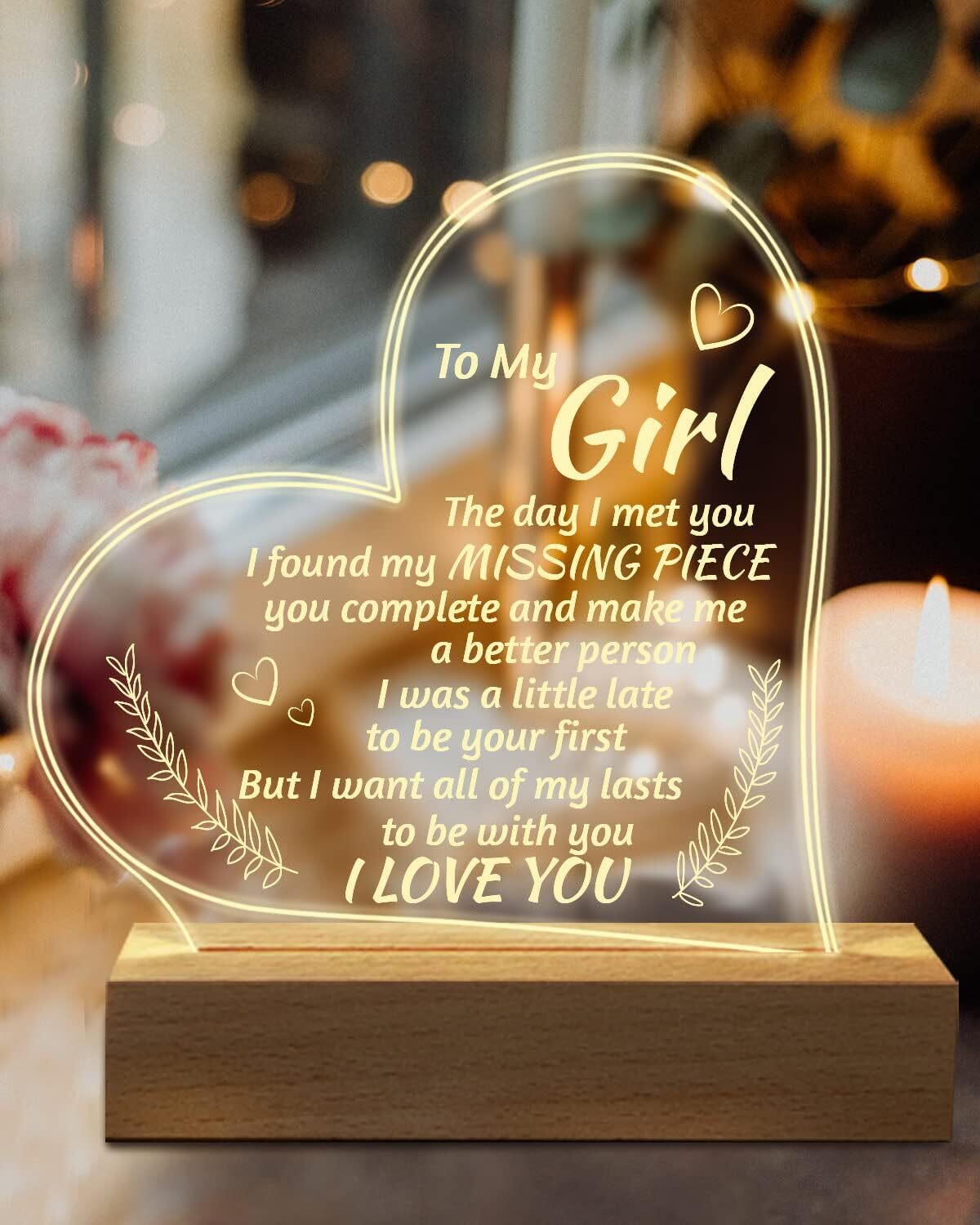 Romantic Gifts for Girlfriend to My Girlfriend Engraved Night Light I Love You
