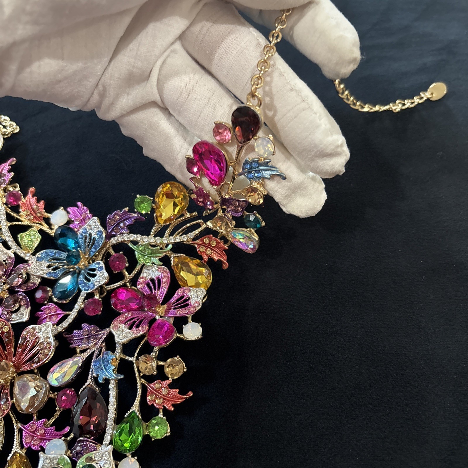 Christian Siriano Multicolor Floral Rhinestone Waterfall Bib Statement Necklace