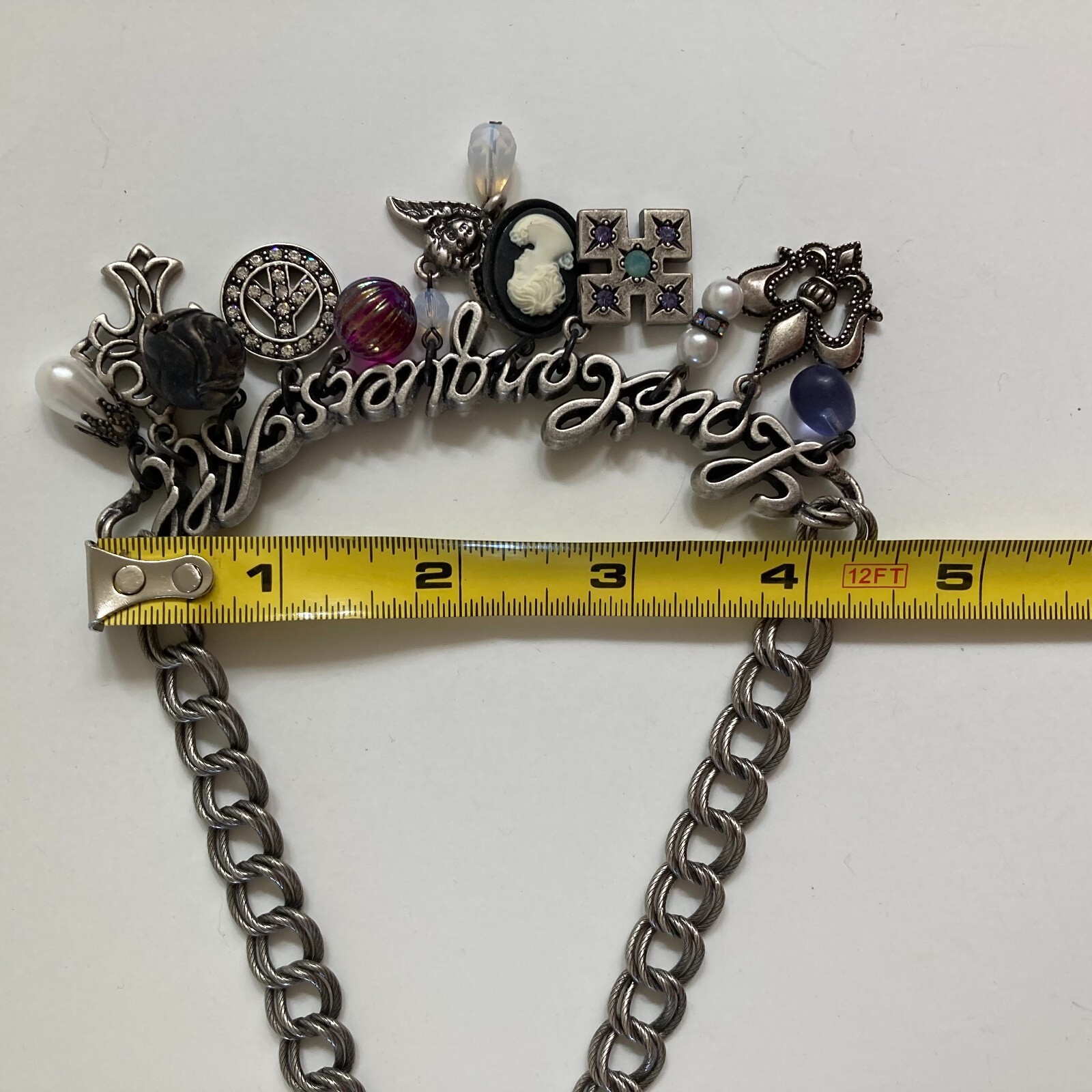 Love Conquers All Beaded Charm Necklace Silvertone 15″ with 3.75″ Extender