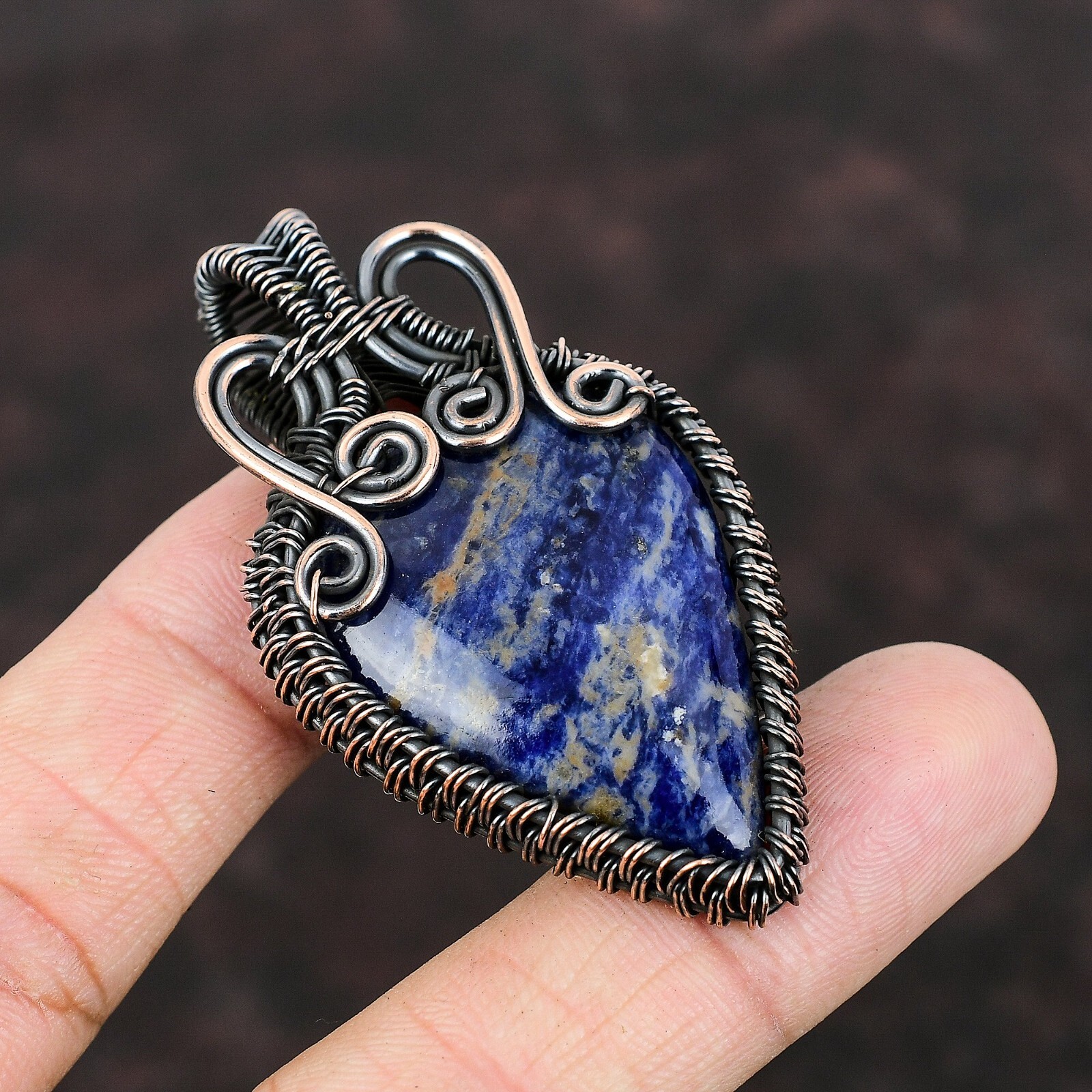 Sodalite Gemstone Handmade Jewelry Copper Wire Wrapped Pendant For Women 2.44″
