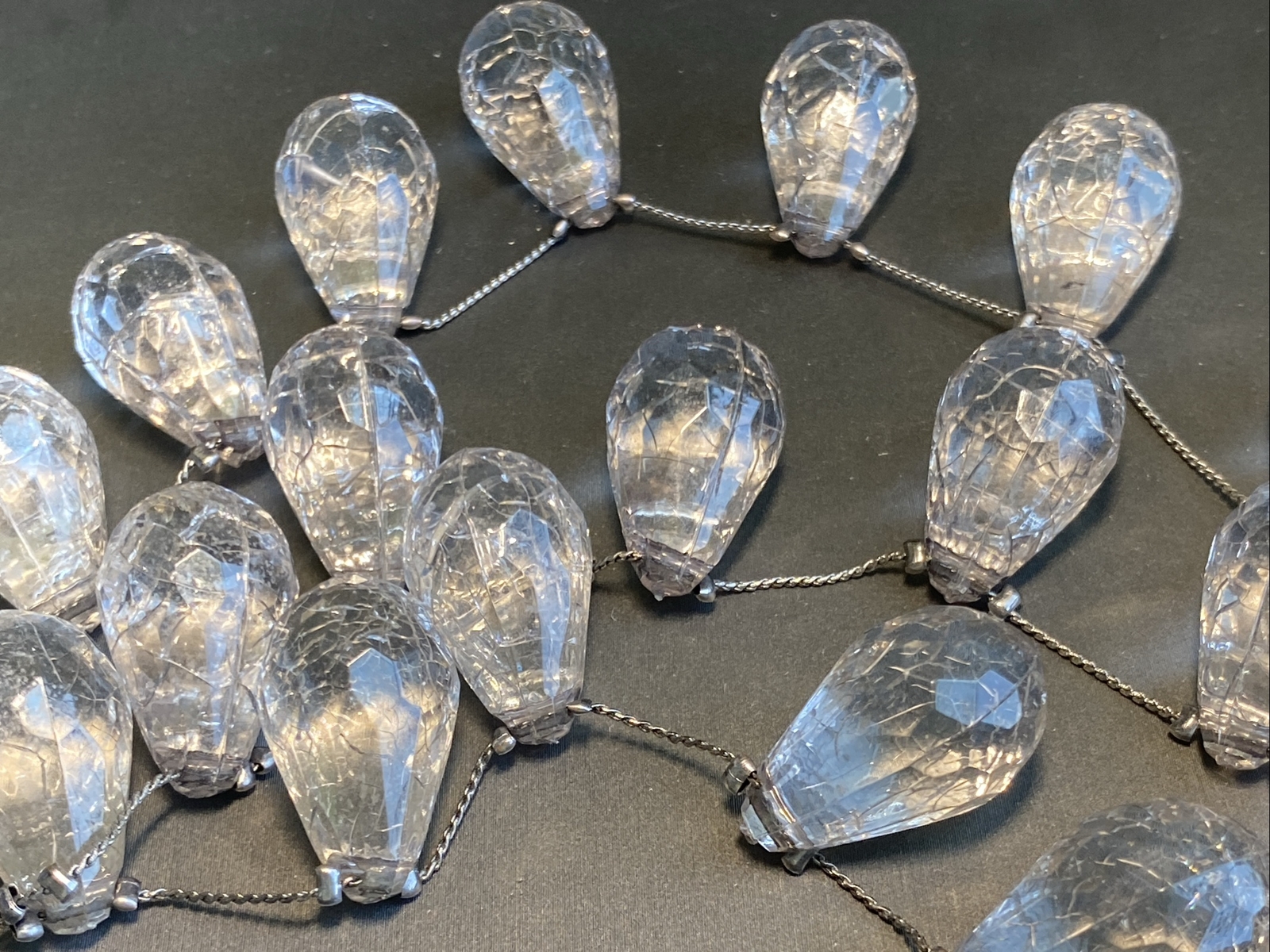 Vintage Clear Lucite Fringe Heavy Necklace Estate Jewelry Pre-Owned 18″+2″