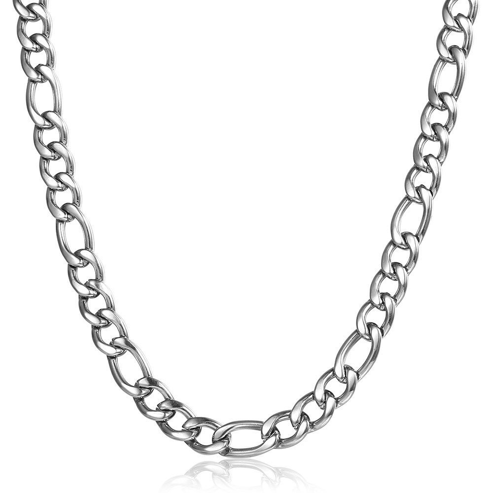 3/5/7/9mm Silver Stainless Steel Figaro Chain Necklace Choker Men Women 16-32″