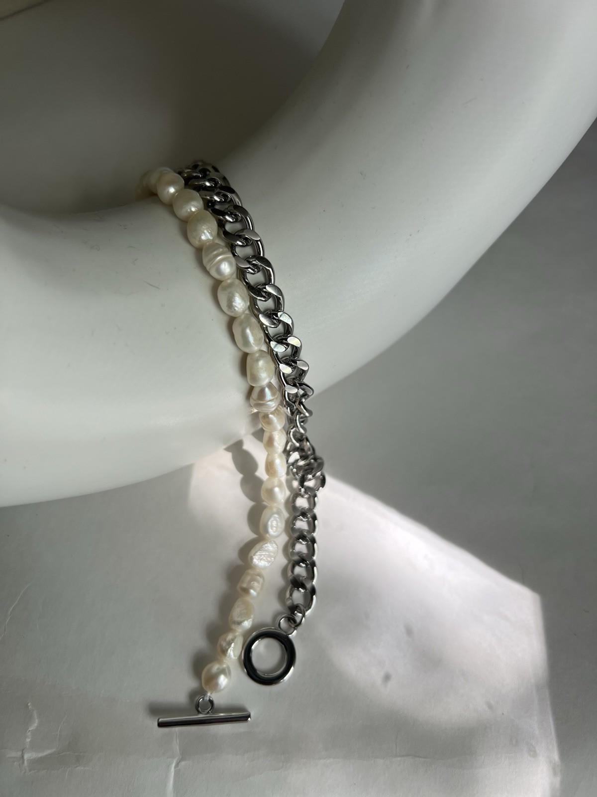 Freshwater Pearl Silver Chain Necklace Modern Statement Jewelry Gift