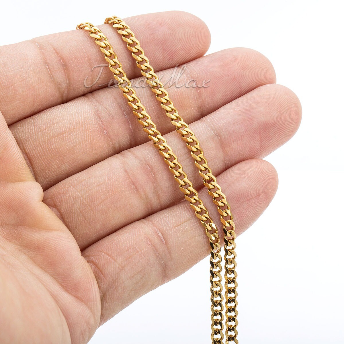 16″-30″ For Men Women Chain Gold Plated Stainless Steel Cuban Curb Link Necklace