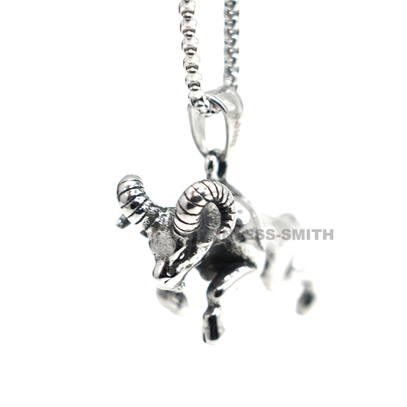 Men’s Solid Stainless Steel Boys Ram Goat Pendant Necklace Stainless Steel Chain