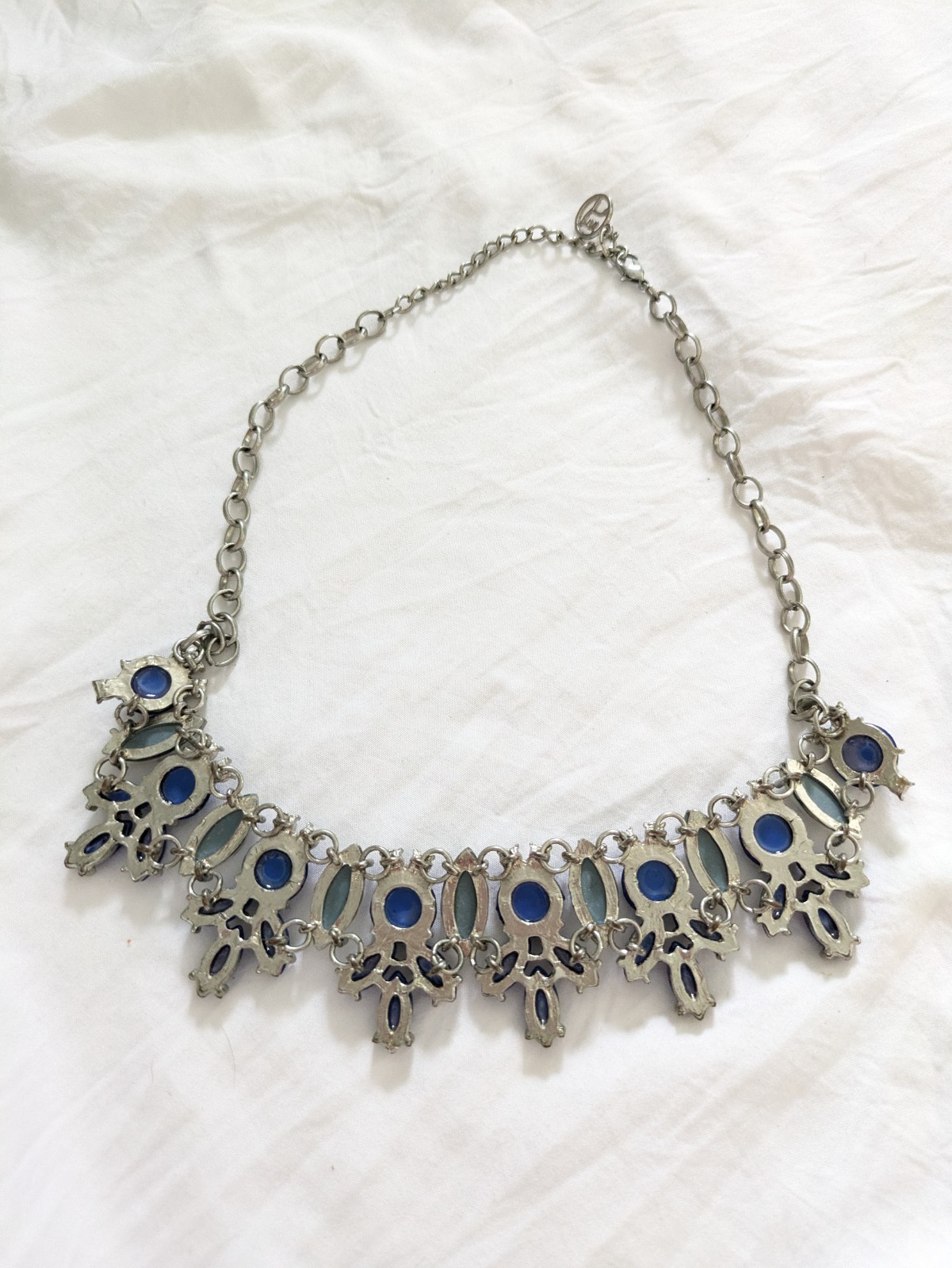 Blue & Crystal Statement Necklace Fashion Jewelry Faceted Acrylic Rhinestones