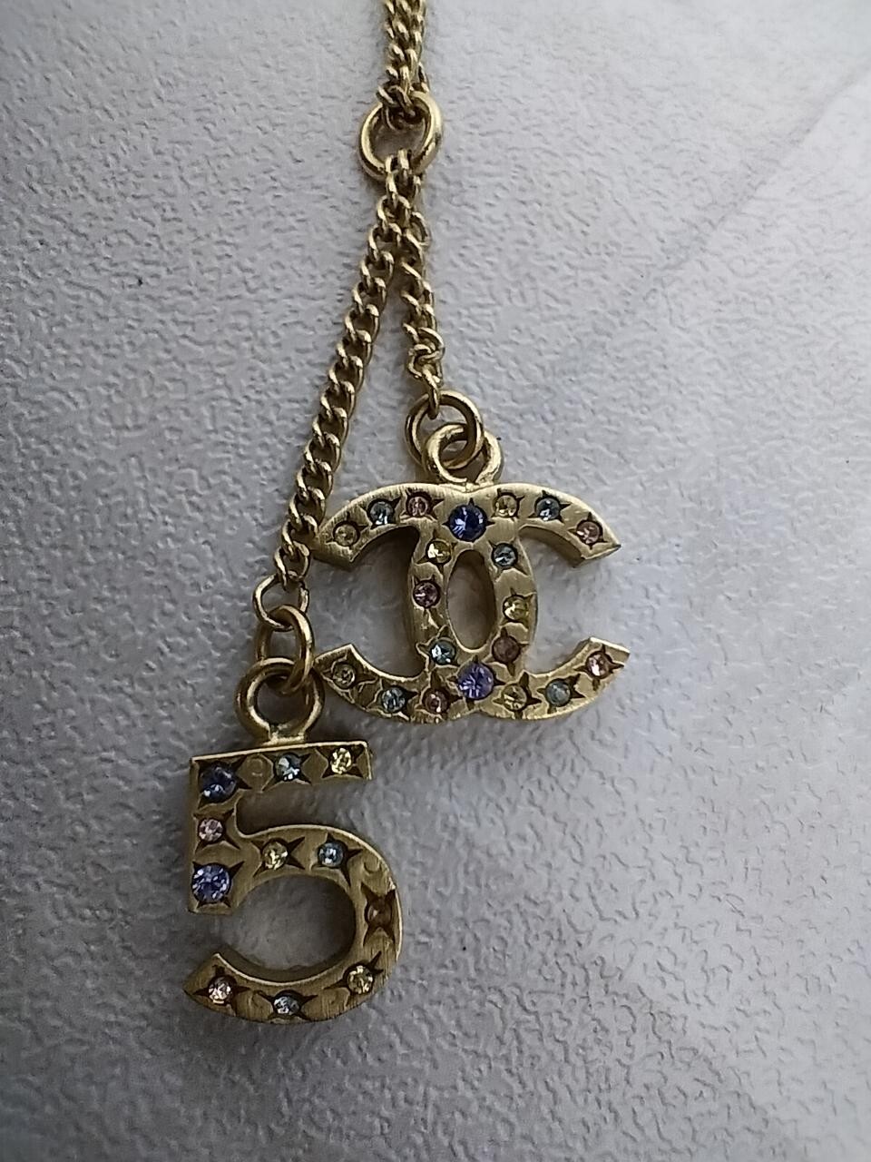 Auth CHANEL No.5 Coco Mark Necklace Accessory Rhinestone Metal Made in Italy