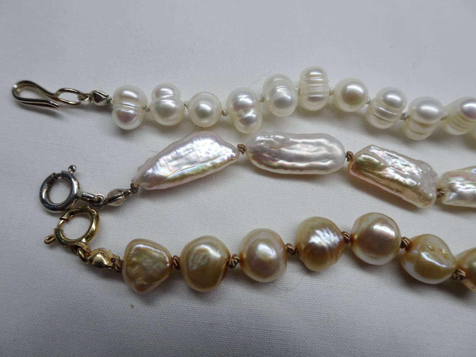 THREE 7″ Hand Crafted GF&SS Clasp Knotted Freshwater Pearl Bracelets BR6 DNG