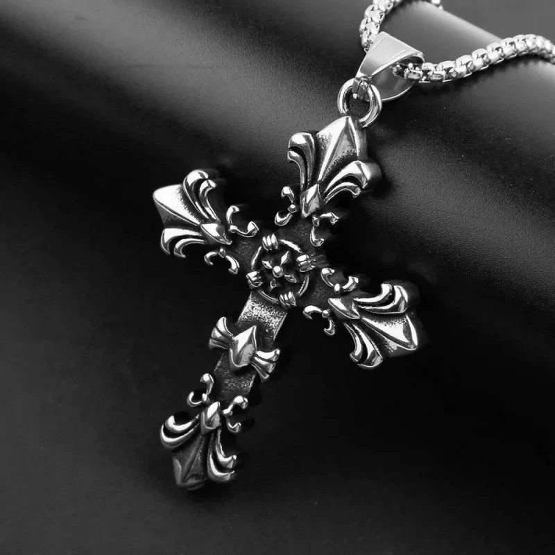 Mens Stainless Steel Cross Necklace Bracelet Set Vintage Silver Jewelry