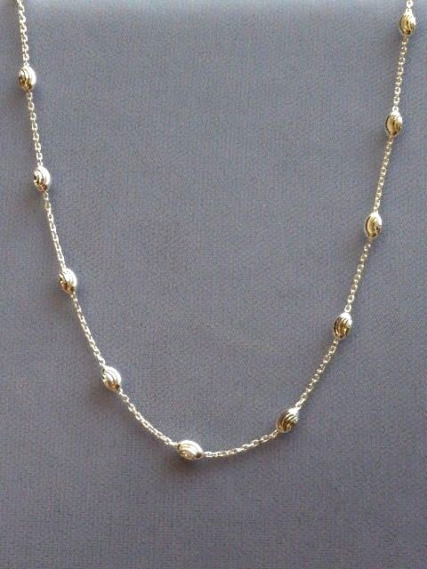 18″ ITALIAN STERLING SILVER NECKLACE w/SWIRLY FACETED OVAL BEADS ITALY 925