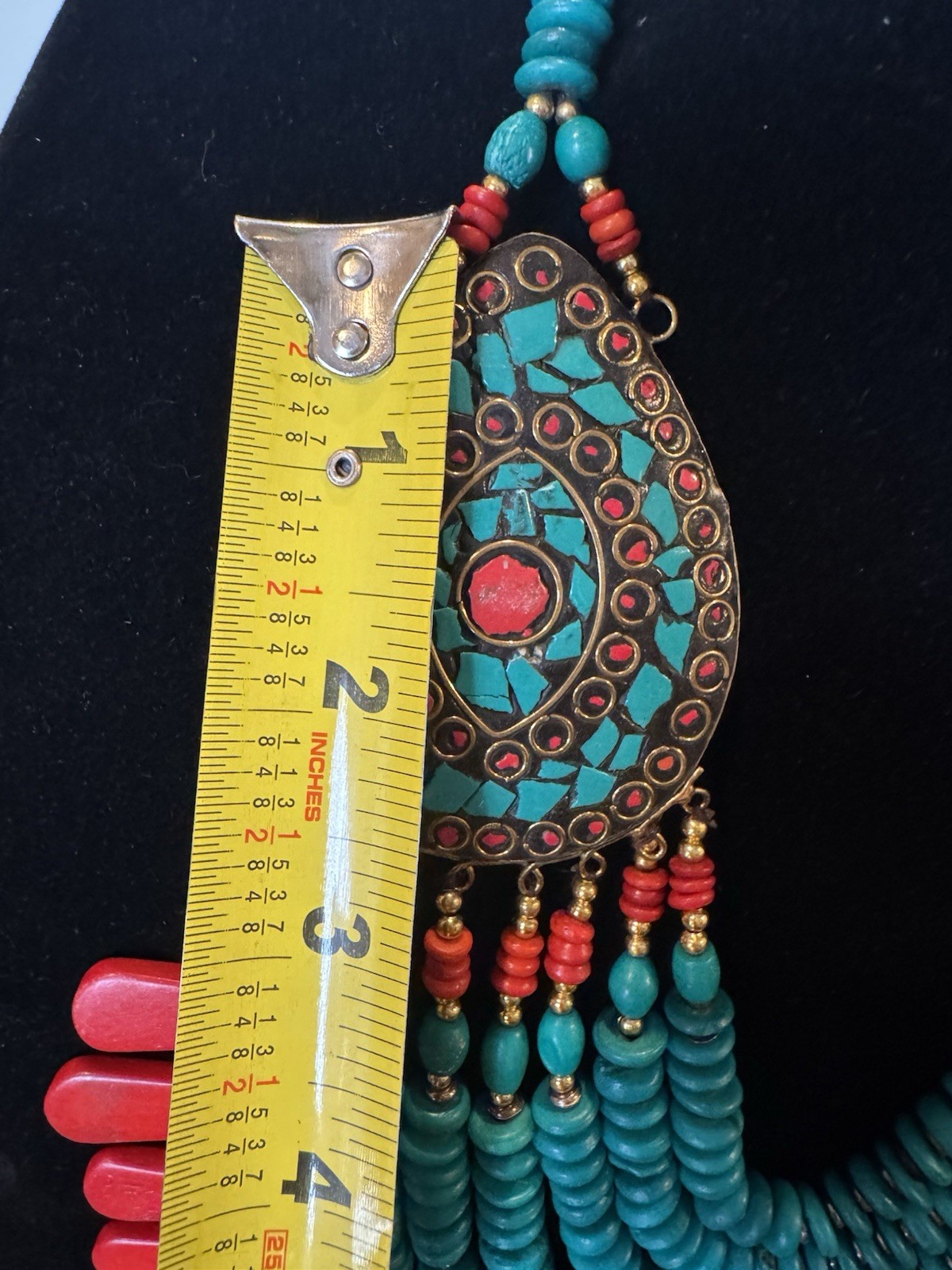 Vintage Tibetan Bib Necklace Turquoise Ethnic Coral Statement Chunky Tribal Boho