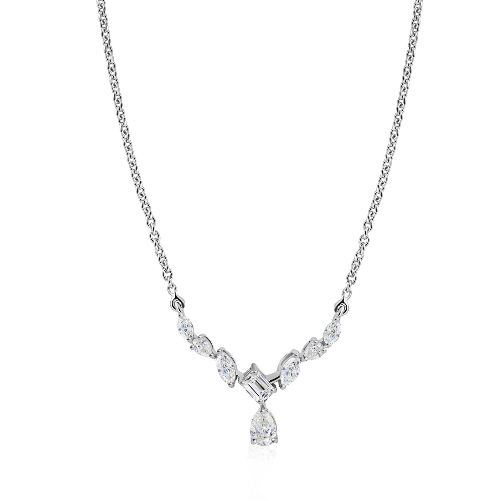 Gorgeous Necklace Pear & Marquise Cut Simulated Diamond In 14K White Gold Plated