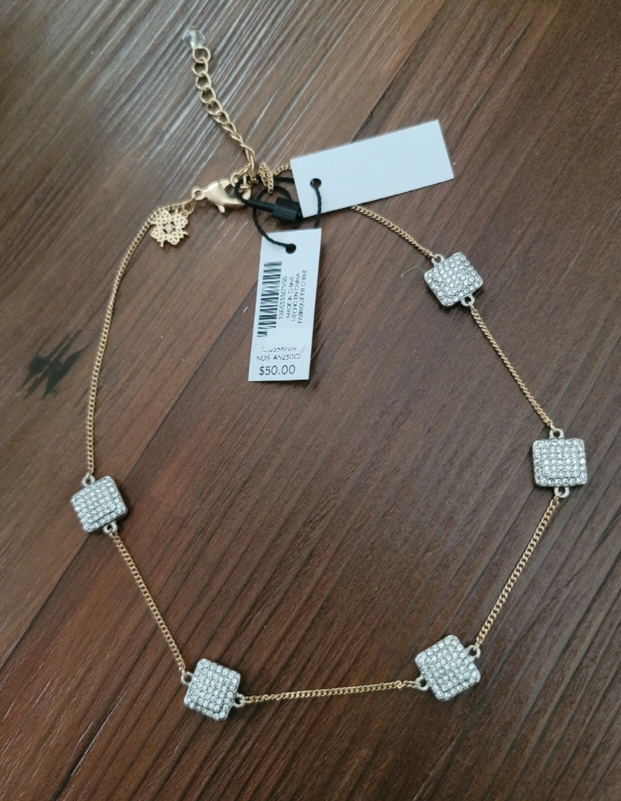NWT WHITE HOUSE BLACK MARKET WOMEN’S CHAIN NECKLACE GOLD AND SILVER TONE PAVE CZ