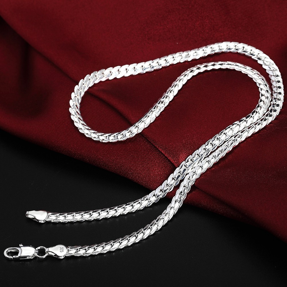 925 Sterling Solid Silver color Chain Necklac Jewelry for Women Men Fashion Gift