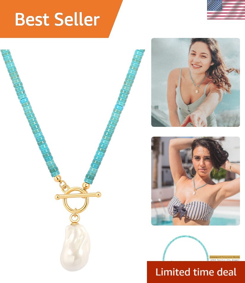 Stunning Layered Necklace with Simulated Pearl and Turquoise for Everyday Glam