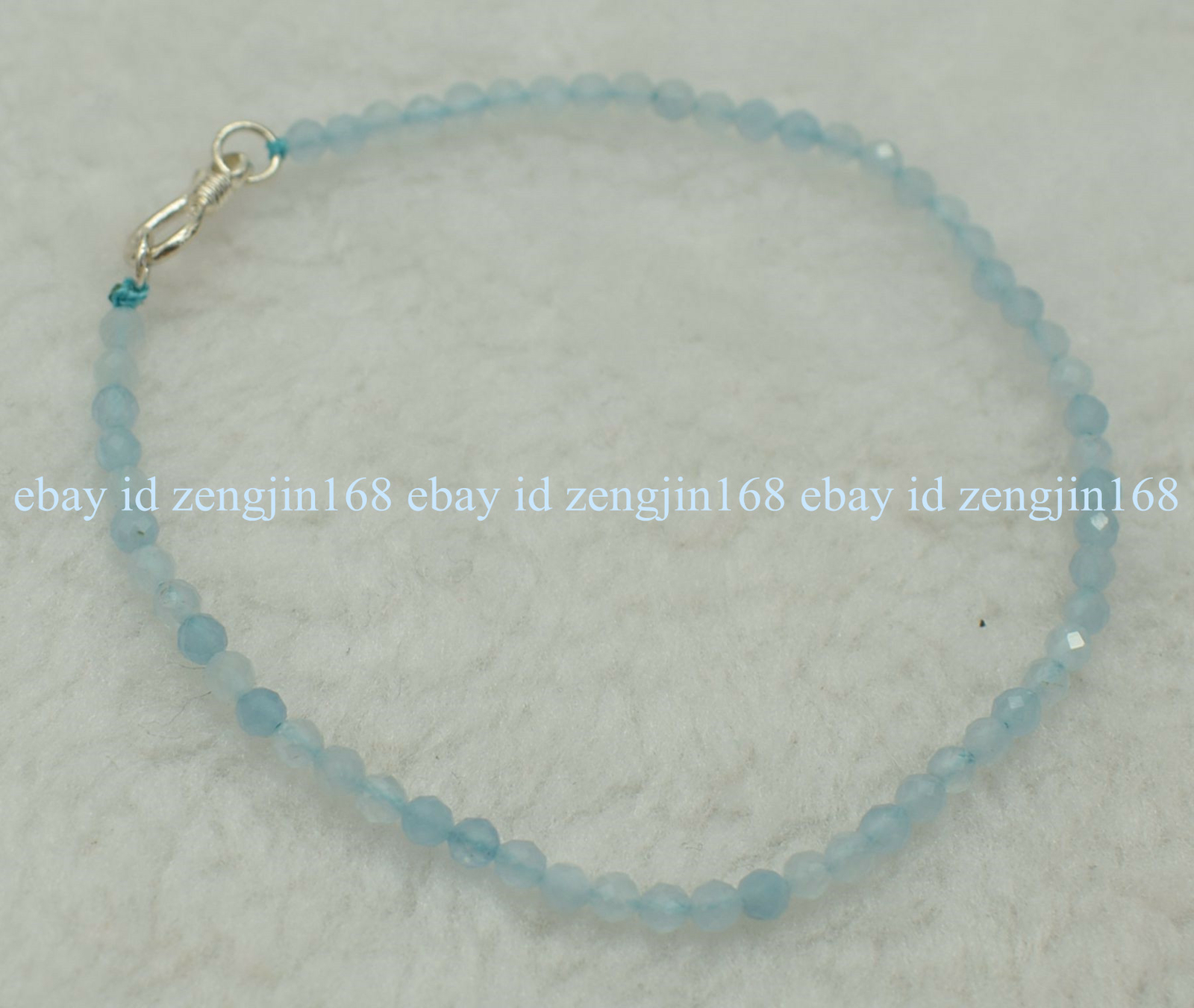 Real 3mm Blue Aquamarine Round Gems Beads Necklace Bracelet Set 18″ Silver Clasp