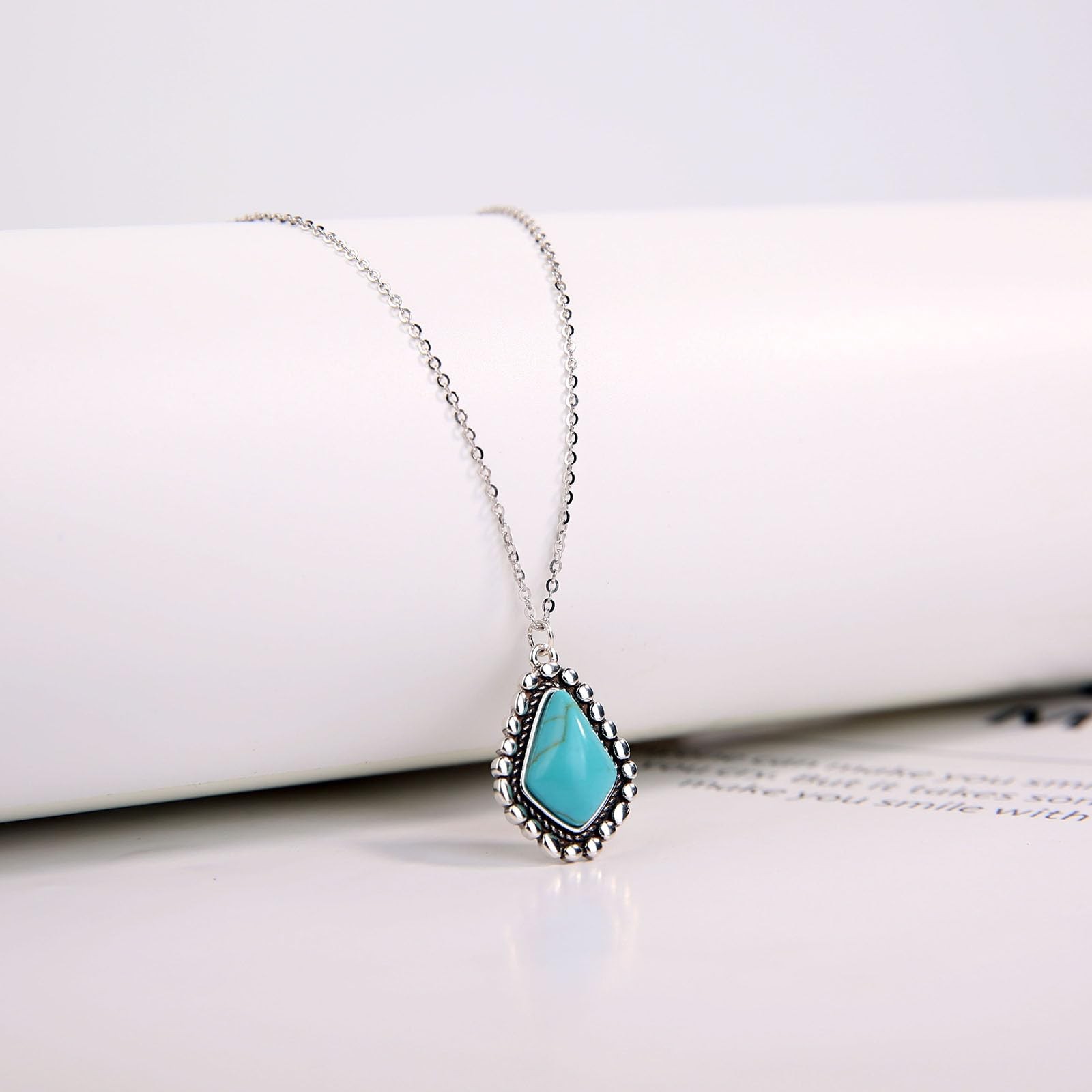 Turquoise Pendant Necklace for Women, 925 Sterling Silver Western Bohemian Ne…