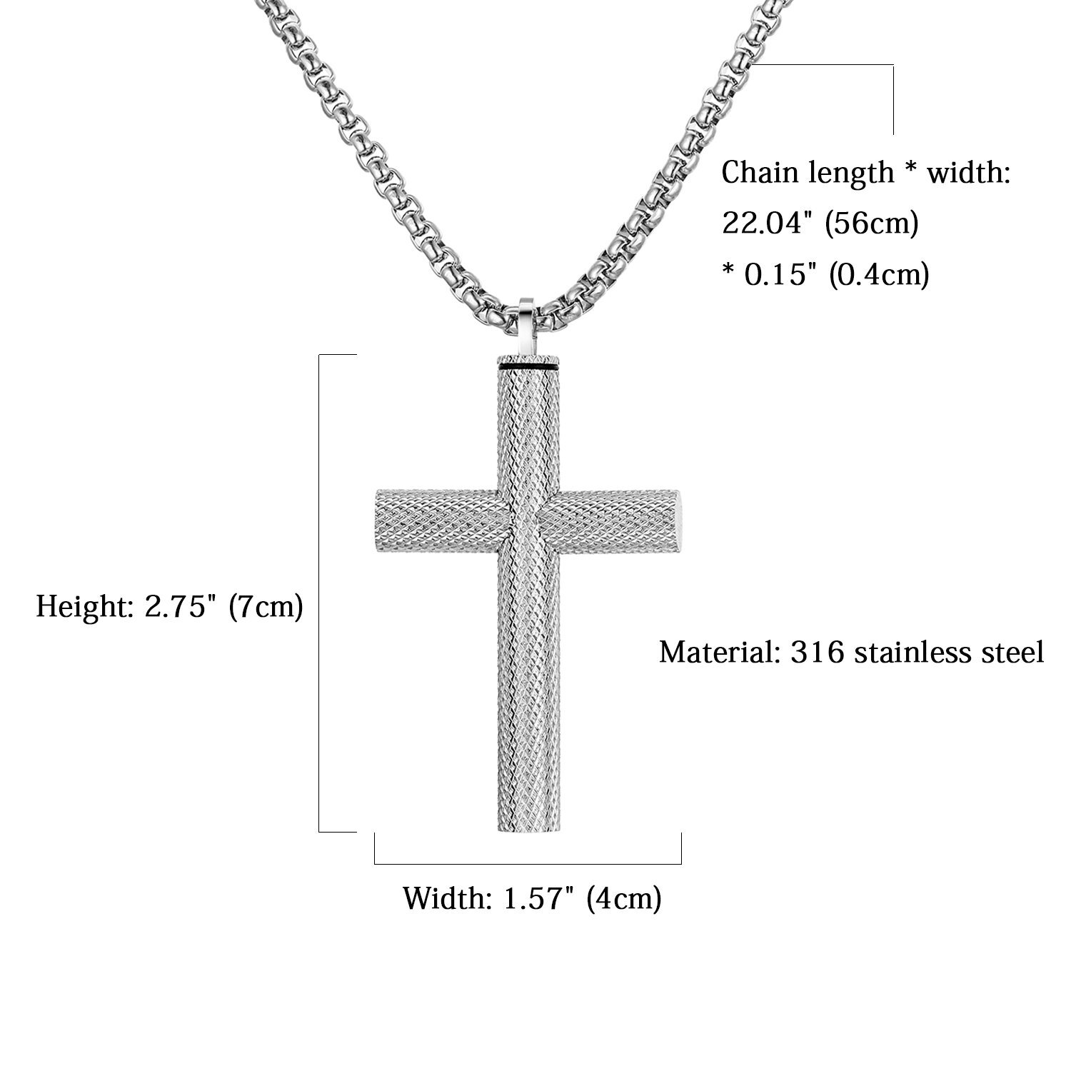 Cross Urn Necklace Pendant Stainless Steel Cremation Ash Keepsake Jewelry 22″