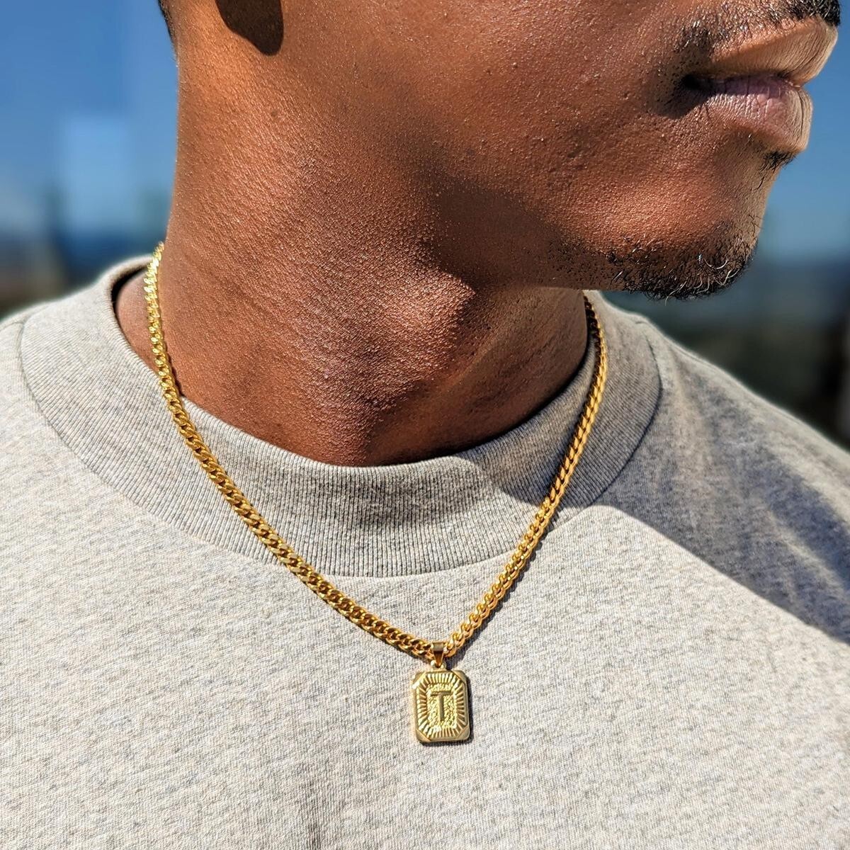 18K Gold Plated Square Capital A-Z Necklace 5mm Cuban Chain 18/20/22/24/26